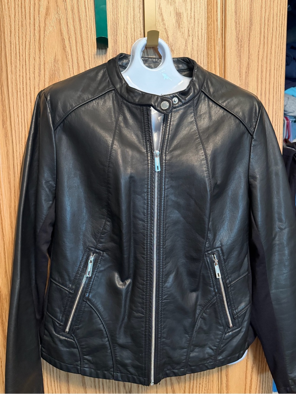 NWOT Black Women's Leather Zip Moto Jacket